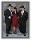 MenAndGuest * 1940s Style Zoot Suits for Groom and Best Man,

1940s Dress and Coordinating Hat for Guest